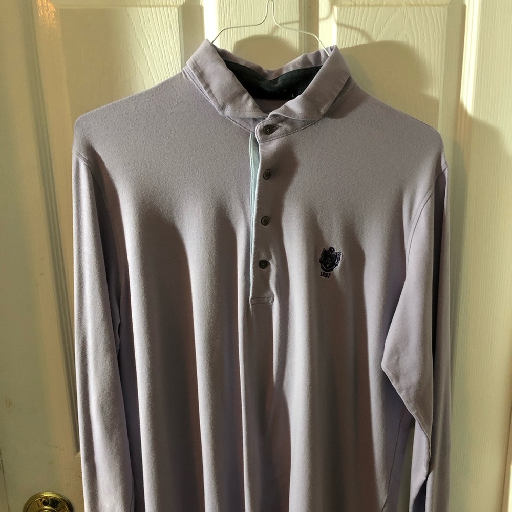 en’s Lilac Long Sleeved Golf Shirt from St. David’s Golf Club w Cute Fox on Back